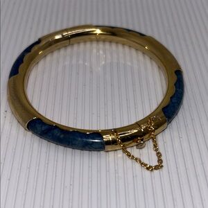 Gold and Blue Stone Hinged Bangle Bracelet